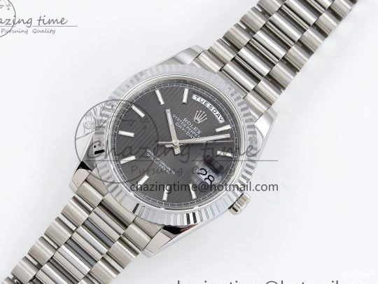 MiroTime 0418 SportInspired DayDate 40 SS JDF 904L Steel Gray Textured Stick Dial on President Bracelet VR3255 V3 (Gain Weight) 1437